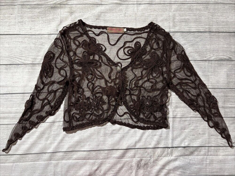 Pretty Angel Sheer Mesh Brown Cardigan Boho Hippie Silk Blend Sz M